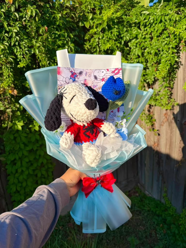 Snoopy in Spiderman costume bouquet