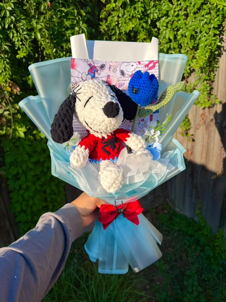 Snoopy in Spiderman costume bouquet