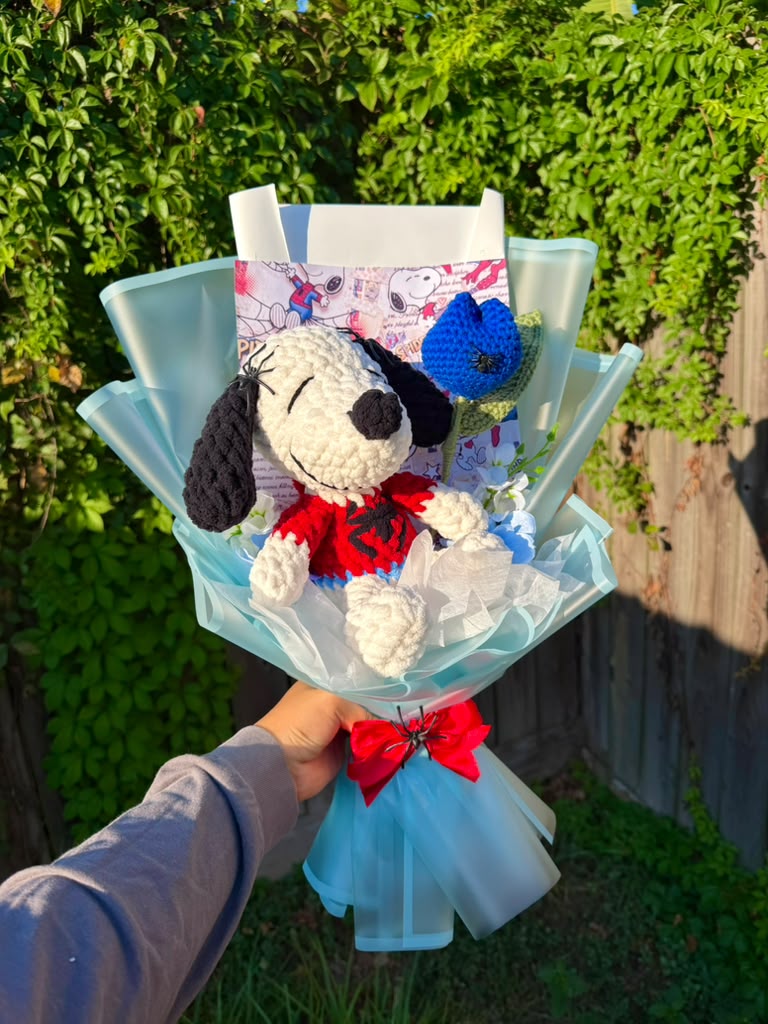 Snoopy in Spiderman costume bouquet
