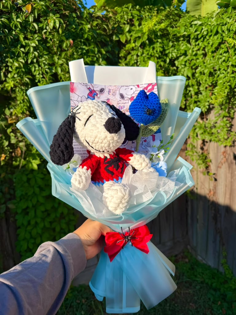 Snoopy in Spiderman costume bouquet